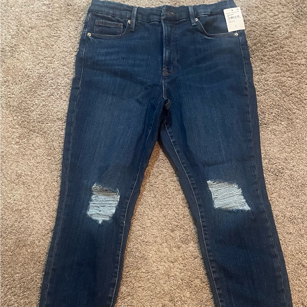 Good America Flat Tummy High Rise Skinny Jeans with Ripped Knees. Size 12/31.